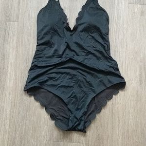 Scalloped Black One Piece Suit